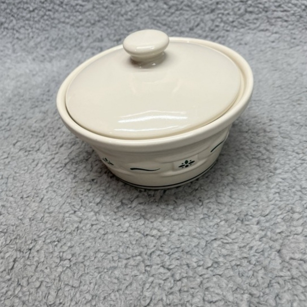 Longaberger Pottery Woven Traditons Heritage Green Butter Crock.